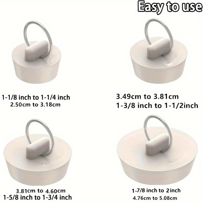 WYSUMMER Drain Stopper Set,4 Sizes Bathtub Stopper Rubber Sink Stoppers Set White Stopper Plug with Hanging Ring for Bathtub, Kitchen and Bathroom - Image 2